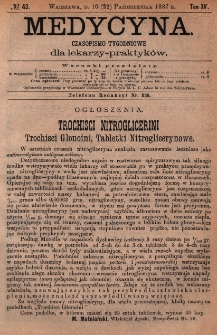 Medycyna : czasopismo tygodniowe dla lekarzy praktyków 1887, T.XV, nr 43