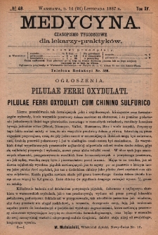 Medycyna : czasopismo tygodniowe dla lekarzy praktyków 1887, T.XV, nr 48