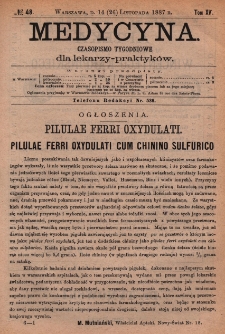 Medycyna : czasopismo tygodniowe dla lekarzy praktyków 1887, T.XV, nr 48