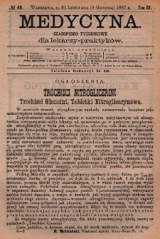Medycyna : czasopismo tygodniowe dla lekarzy praktyków 1887, T.XV, nr 49