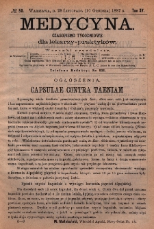 Medycyna : czasopismo tygodniowe dla lekarzy praktyków 1887, T.XV, nr 50