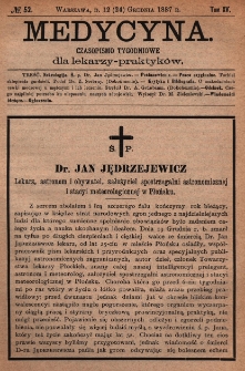 Medycyna : czasopismo tygodniowe dla lekarzy praktyków 1887, T.XV, nr 52