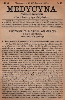 Medycyna : czasopismo tygodniowe dla lekarzy praktyków 1887, T.XV, nr 53