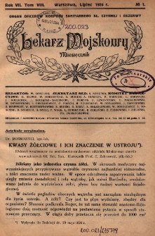Lekarz wojskowy: miesięcznik organ oficerów korpusu sanitarnego sł. czynnej i rezerwy 1926, R. VII, T. VIII, nr 1