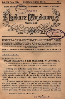 Lekarz wojskowy: miesięcznik organ oficerów korpusu sanitarnego sł. czynnej i rezerwy 1926, R. VII, T. VIII, nr 1