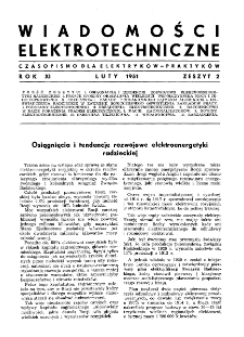 Wiadomości Elektrotechniczne : miesięcznik pod naczelną redakcją prof. M. Pożaryskiego. R. XI nr 2 (1951)