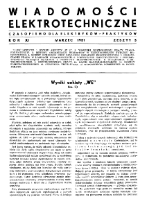 Wiadomości Elektrotechniczne : miesięcznik pod naczelną redakcją prof. M. Pożaryskiego. R. XI nr 3 (1951)
