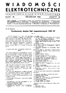 Wiadomości Elektrotechniczne : miesięcznik pod naczelną redakcją prof. M. Pożaryskiego. R. XI nr 12 (1951)