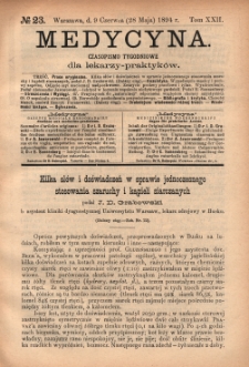 Medycyna : czasopismo tygodniowe dla lekarzy praktyków 1894, T. XXII, nr 23