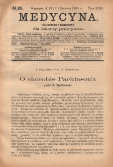 Medycyna : czasopismo tygodniowe dla lekarzy praktyków 1894, T. XXII, nr 25
