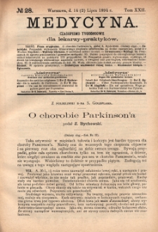 Medycyna : czasopismo tygodniowe dla lekarzy praktyków 1894, T. XXII, nr 28