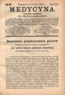 Medycyna : czasopismo tygodniowe dla lekarzy praktyków 1894, T. XXII, nr 29