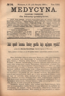 Medycyna : czasopismo tygodniowe dla lekarzy praktyków 1894, T. XXII, nr 34
