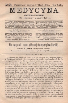 Medycyna : czasopismo tygodniowe dla lekarzy praktyków 1895, T. XXIII, nr 23