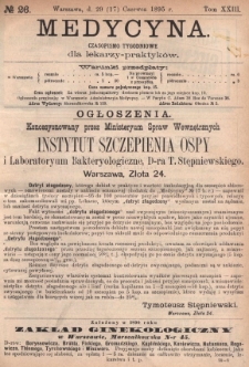 Medycyna : czasopismo tygodniowe dla lekarzy praktyków 1895, T. XXIII, nr 26