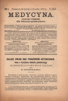 Medycyna : czasopismo tygodniowe dla lekarzy praktyków 1902, T.XXX, nr 1