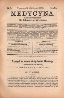 Medycyna : czasopismo tygodniowe dla lekarzy praktyków 1902, T.XXX, nr 4
