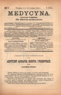 Medycyna : czasopismo tygodniowe dla lekarzy praktyków 1902, T.XXX, nr 7