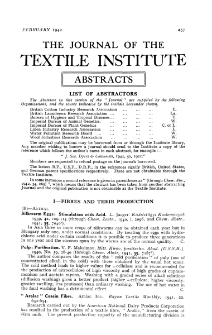 The Journal of the Textile Institute - Abstracts - February Vol. XXXIII (1942)