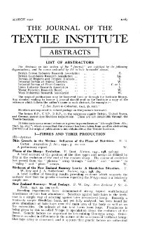 The Journal of the Textile Institute - Abstracts - March Vol. XXXIII (1942)