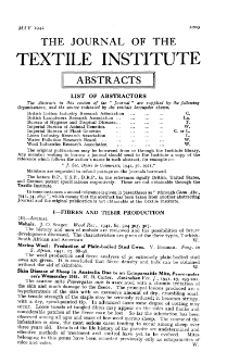 The Journal of the Textile Institute - Abstracts - May Vol. XXXIII (1942)