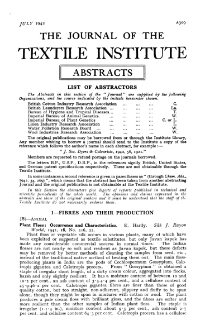 The Journal of the Textile Institute - Abstracts - July Vol. XXXIII (1942)