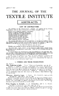 The Journal of the Textile Institute - Abstracts - August Vol. XXXIII (1942)