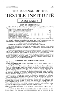 The Journal of the Textile Institute - Abstracts - November Vol. XXXIII (1942)