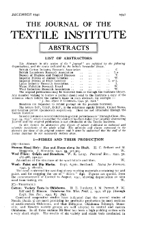 The Journal of the Textile Institute - Abstracts - December Vol. XXXIII (1942)