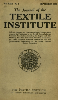 The Journal of the Textile Institute Vol. XXIX No. 9 (1938)