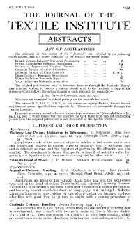 The Journal of the Textile Institute - Abstracts - Vol. XXXII No. 10 1941
