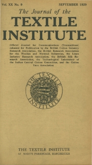 The Journal of the Textile Institute Vol. XX No. 9 (1929)