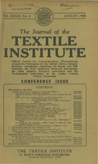 The Journal of the Textile Institute Vol. XXXIX No. 8 (1948)