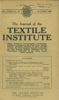 The Journal of the Textile Institute Vol. XXXIX No. 10 (1948)