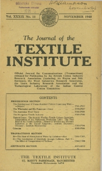 The Journal of the Textile Institute Vol. XXXIX No. 11 (1948)