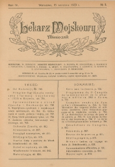 Lekarz wojskowy: miesięcznik 1923, R. IV, nr 9