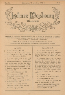 Lekarz wojskowy: miesięcznik 1923, R. IV, nr 9