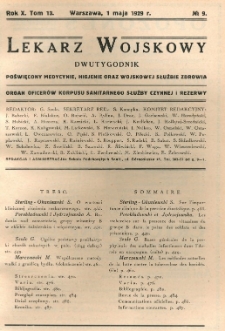 Lekarz wojskowy: dwutygodnik organ oficerów korpusu sanitarnego sł. czynnej i rezerwy 1929, R. X, T. XIII, nr 9