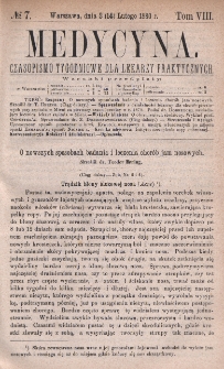 Medycyna : czasopismo tygodniowe dla lekarzy praktycznych 1880, T. VIII, nr 7