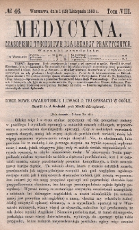 Medycyna : czasopismo tygodniowe dla lekarzy praktycznych 1880, T. VIII, nr 46
