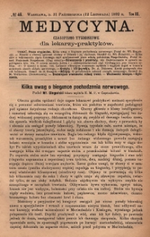 Medycyna : czasopismo tygodniowe dla lekarzy praktyków 1892, T. XX, nr 46