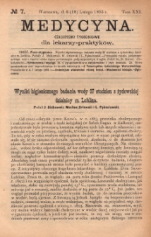 Medycyna : czasopismo tygodniowe dla lekarzy praktyków 1893, T. XXI, nr 7