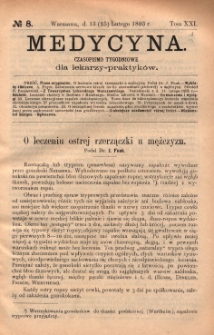 Medycyna : czasopismo tygodniowe dla lekarzy praktyków 1893, T. XXI, nr 8