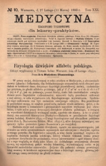 Medycyna : czasopismo tygodniowe dla lekarzy praktyków 1893, T. XXI, nr 10