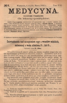 Medycyna : czasopismo tygodniowe dla lekarzy praktyków 1893, T. XXI, nr 11