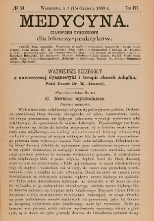 Medycyna : czasopismo tygodniowe dla lekarzy praktyków 1888, T.XVI, nr 50