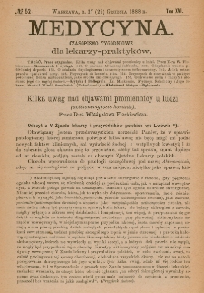 Medycyna : czasopismo tygodniowe dla lekarzy praktyk&oacute;w 1888, T.XVI, nr 52