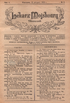Lekarz wojskowy: miesięcznik 1924, R. V, nr 8