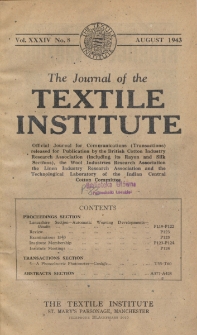 The Journal of the Textile Institute Vol. XXXIV No.8 (1943)