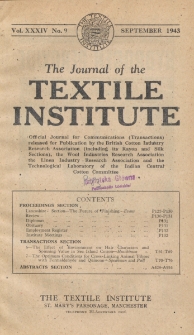 The Journal of the Textile Institute Vol. XXXIV No.9 (1943)